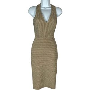 Champagne Bodycon Dress with Metallic Ribbing